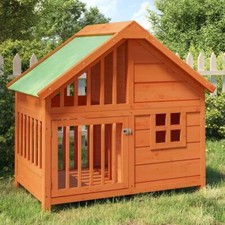 vidaXL Dog Kennel Brown and Green Solid Pine Wood, Plywood
