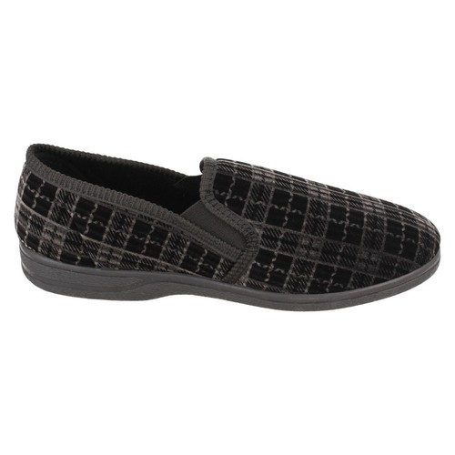 Rosebank Jack Herren Slipper Slip On Velours Twin Gusset Schwarz Navy - 第 9/22 張圖片