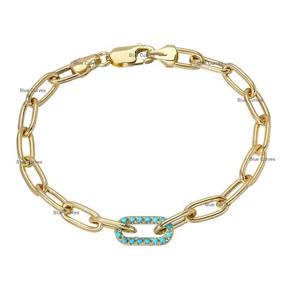 Arizona Turquoise Bracelet in 14k Solid Yellow Gold Girls Handmade Fine  Jewelry