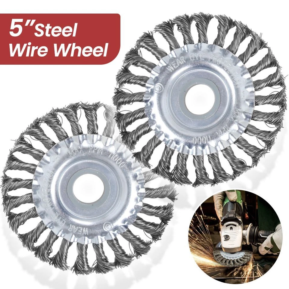 2X Drahtbürste Für Flex, Winkelschleifer Ø125mm X 22,2mm Gezopft Scheibenbürste - Bild 3 von 4