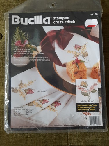 Bucilla Stamped Cross Stitch Napkins 4 A Rose Is A Rose 41236