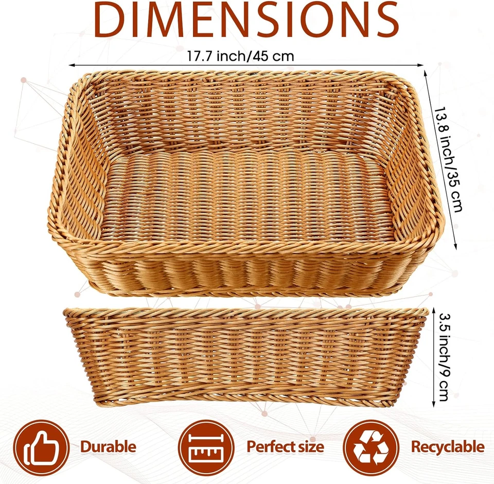 6 Pcs 17.7 Inch Poly Wicker Bread Basket Woven Bread Baskets Rattan Fruit Basket - Image 3 of 4