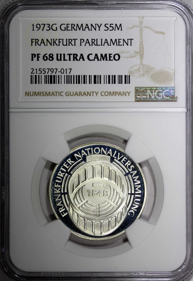 ALEMANIA PROOF Plata 1973 G 5 Mark Parlamento NGC PF68 UC EXCELENTE CALIFICADO KM#137 (7) Foto 2 de 4