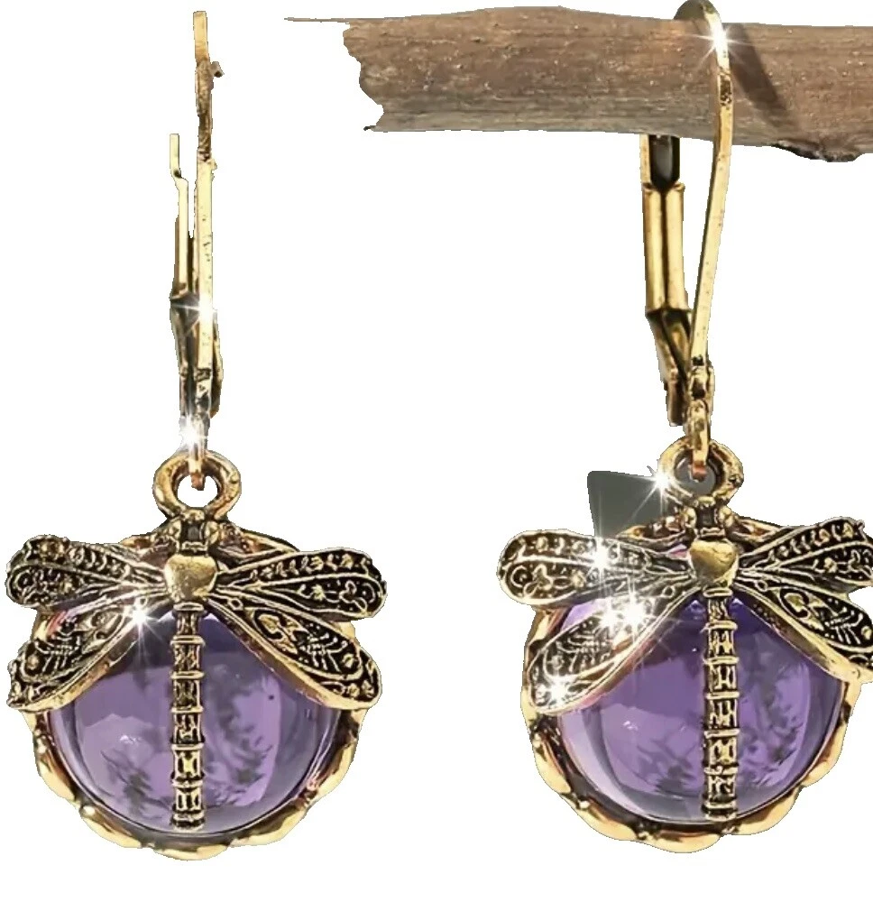 Модные серьги с аметистами с животными и насекомыми