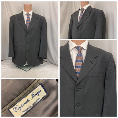 Tom James Corporate Image Blazer 44R Gray Pick Stitch Bespoke YGI N2-857