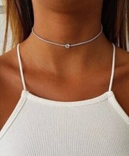 15 Ct Round Cut Simulated Diamond Tennis Choker Necklace 14k White Gold Plated