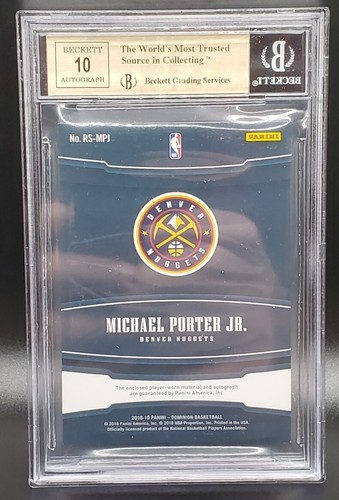 MICHAEL PORTER JR 18-19 PANINI DOMINION GOLD PATCH AUTO ROOKIE RC 6/10 BGS 9,5 - Foto 4 di 4