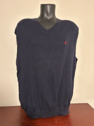 Polo Ralph Lauren Sweater Vest Pima Cotton Mens XLT Navy Blue Lightweight V-Neck