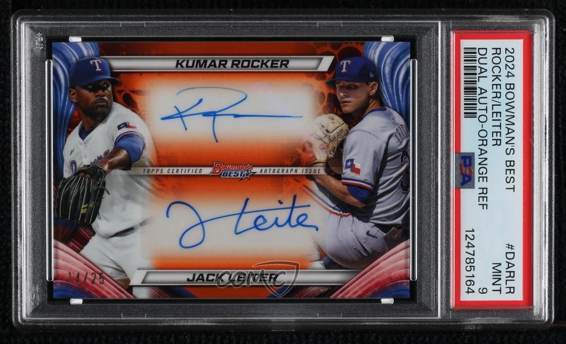 2024 Bowman's Best Orange Refractor 14/25 Jack Leiter Kumar Rocker PSA 9 Auto