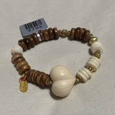 Bodhi Beads Wooden Charm Bracelet 7in Brown W...