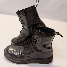 Dr. Martens 1460 Glitter Y Boots Teens Size 6 Black Ankle Combat Lace Up Zip