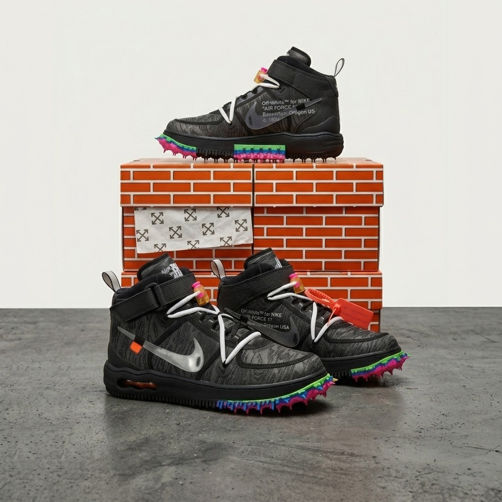 Nike Air Force 1 Mid X Off-White Negro Reino Unido 9 EE. UU. 10 Nuevo En Caja Auténtico AF1