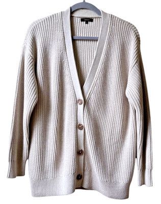 QUINCE Womens Boyfriend Cardigan Small Oversized Organic Cotton Speckled Beige