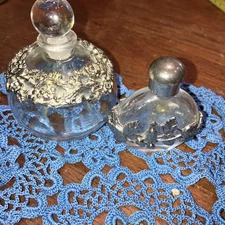 2 Vintage  Glass Perfume Bottles With Silver Plated Decor