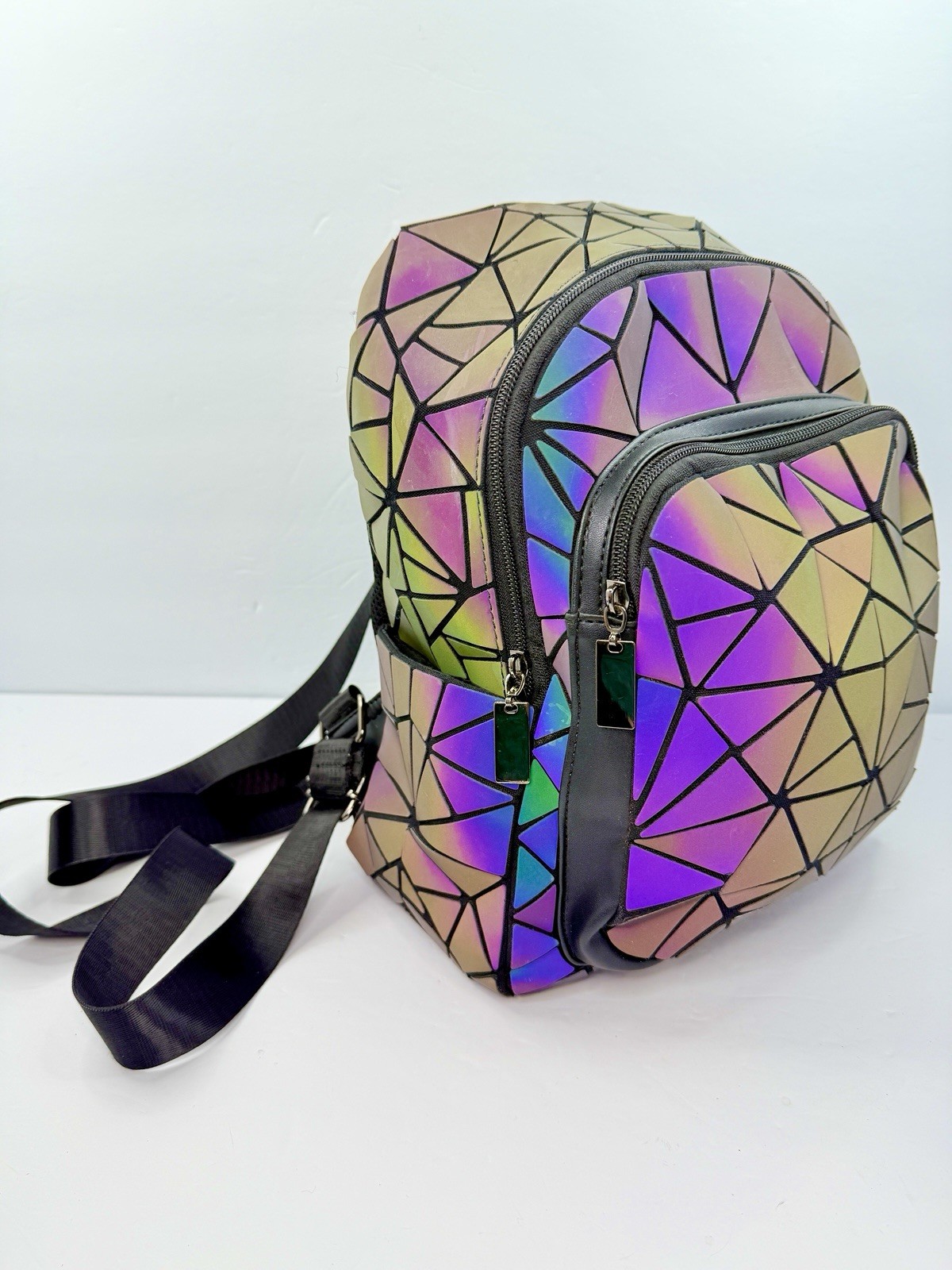 Holographic Geometric Reflective Luminous Backpack Book Bag Mulitcolor