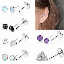 6mm Cartilage Piercing Ear Nose Stud CZ Push in Labret Tragus Ring Helix 20g UK