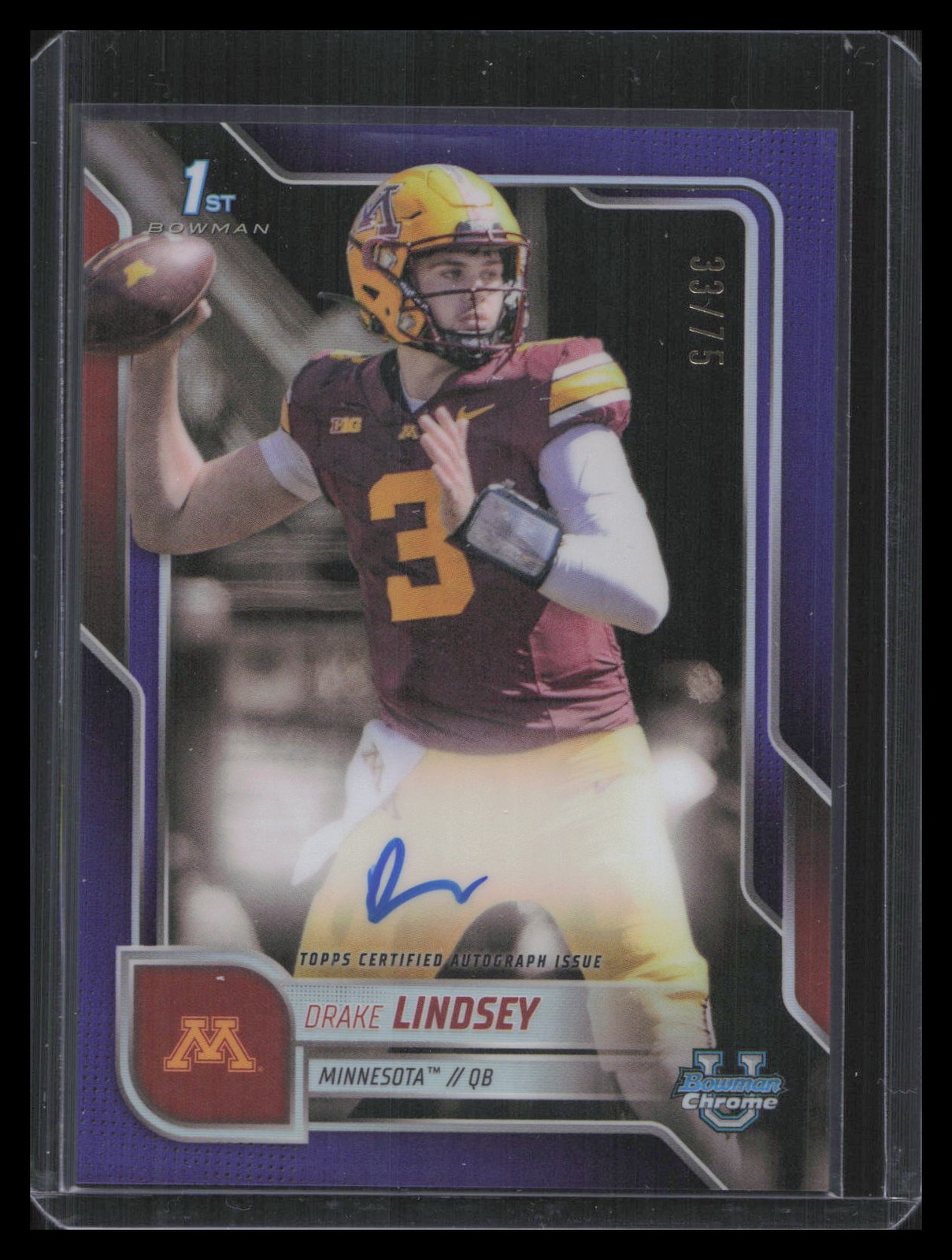 2025 Bowman U Chrome #BCA-DLI Drake Lindsey Autographs Purple Refractor #/75