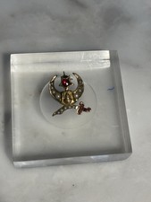 Antique Shriners Masonic Lapel Pin Brass With Seed Pearls And Rubies