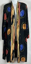 A.K.F. New York Sz M Vintage Duster Topper Bold Geo Art To Wear Print Open Front