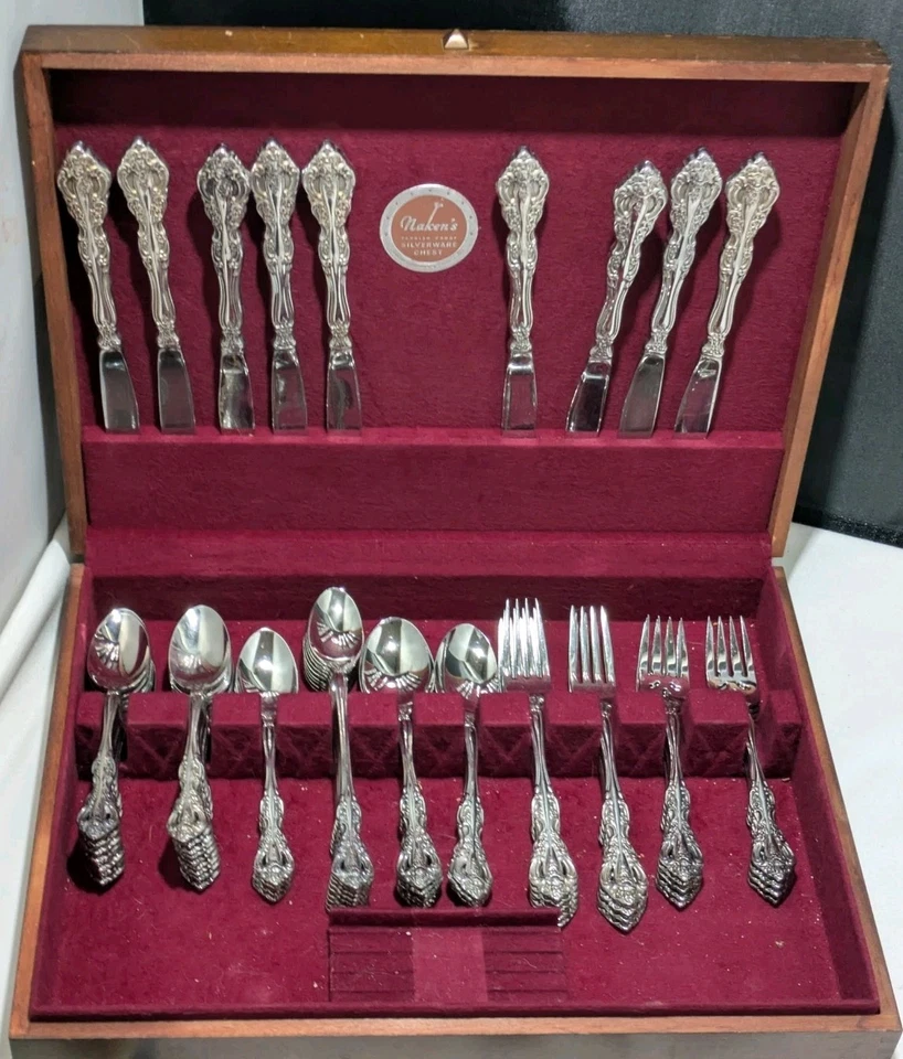 Oneida Michelangelo Cube Stainless Flatware Full Service For 9 Wood Box 71 Pcs - Image 2 of 4