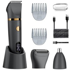 Men Ball Shaver, 3in1 Titanium Blade Pubic Trimmer IPX7 Wet Dry Electric Razor