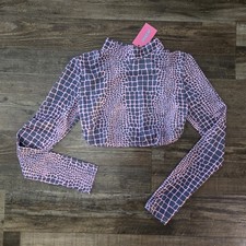 Edikted Women's NWT Alligator Print Pink Gray Crop Top Size Medium Long Sleeve