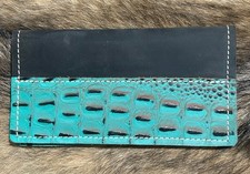 NEW  Handmade Leather Checkbook Cover. Black and Turquoise.