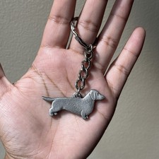 Vintage Retro 80s Rawcliffe Pewter Dachshund Dog Collectible Keychain READ