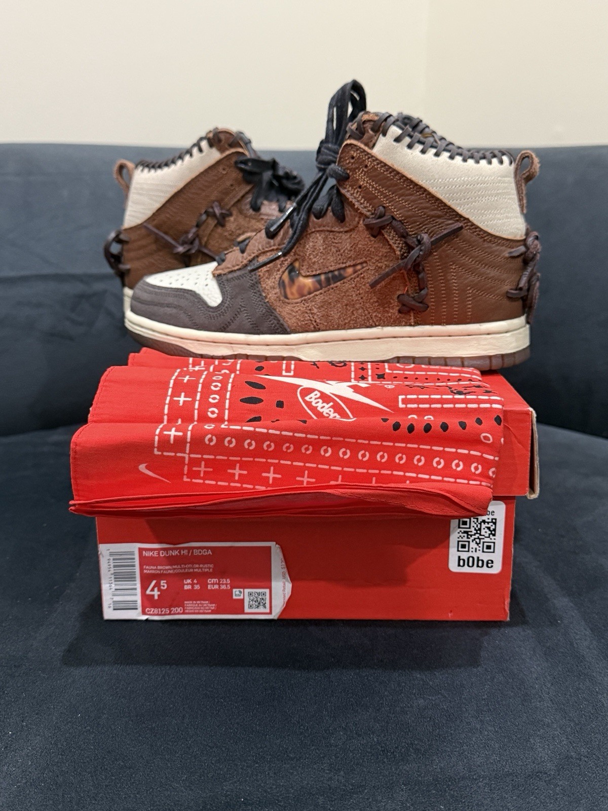 OFF WHITE X NIKE NIKE X BODEGA DARK HI BDGA LEGEND FAUNA MARRONE RUSTICO BIANCO SPORCO TAGLIA 4 5 CZ8125 200