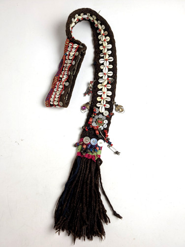 Vintage Kuchi Tribal Textile Sash Cowrie Shell Beaded Tassel Ethnographic