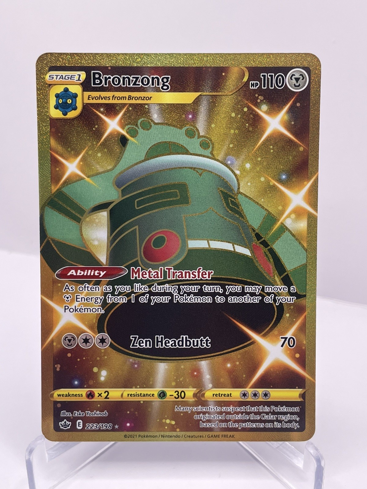 Pokémon TCG Bronzong Gold Secret Rare Holo Card 223/198 Chilling Reign NM