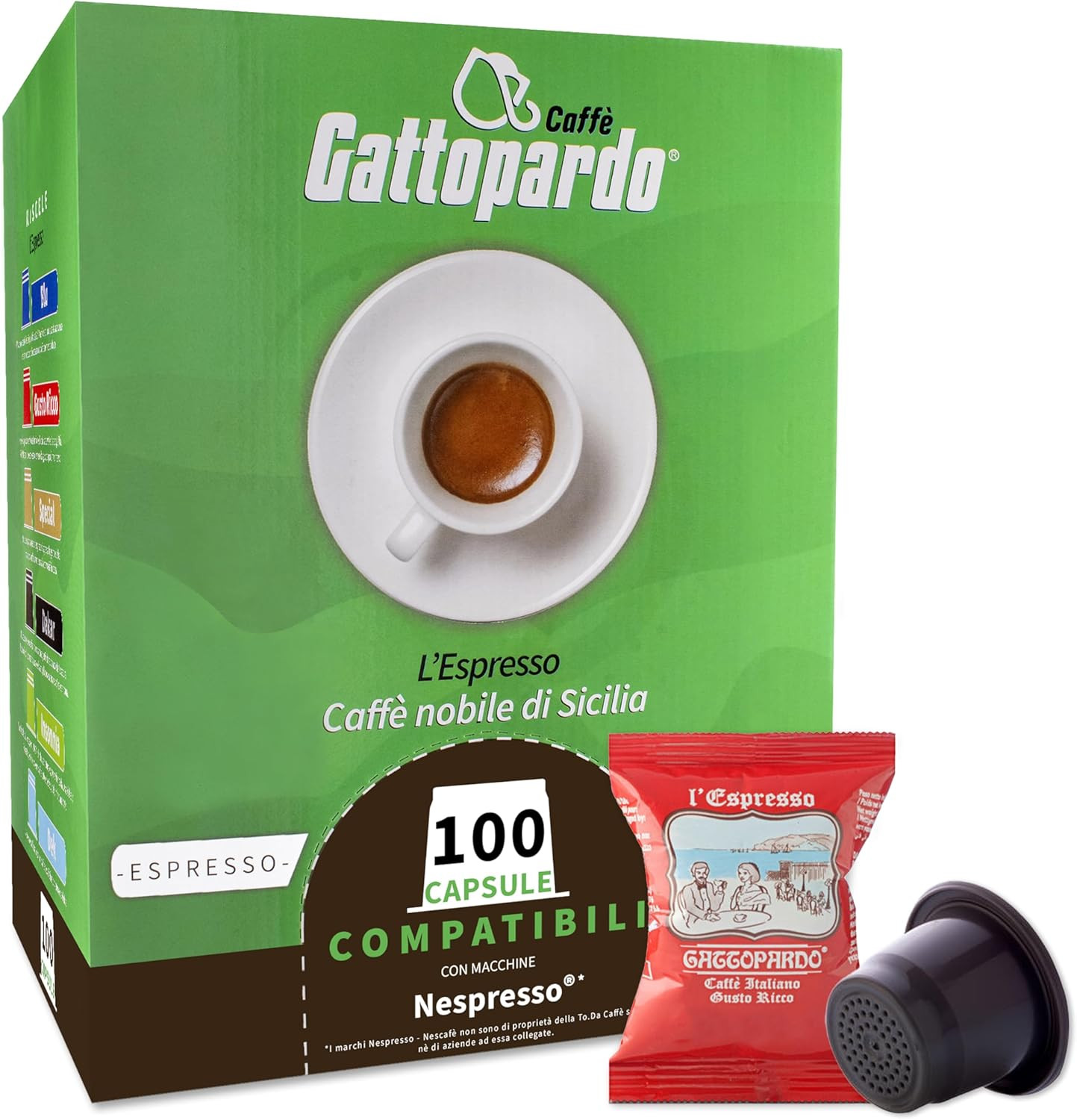 200 Capsule Di Caffè Compatibili Con Nespresso Gattopardo Miscela Gusto Ricco, E