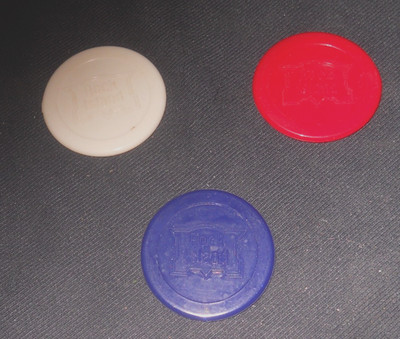 3 Rock Island Railroad Plastic Poker Chips Red/White/Blue