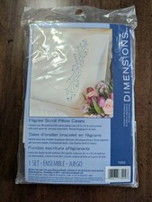 DIMENSIONS Stamped Pair Standard Pillowcases w/"FILIGREE SCROLL" x Hand Embr NEW