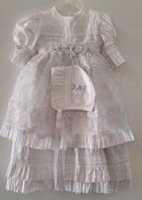 Unbranded 3 Pc Baby Christening Baptism Gown Bonnet Satin Lace Ornate White NEW