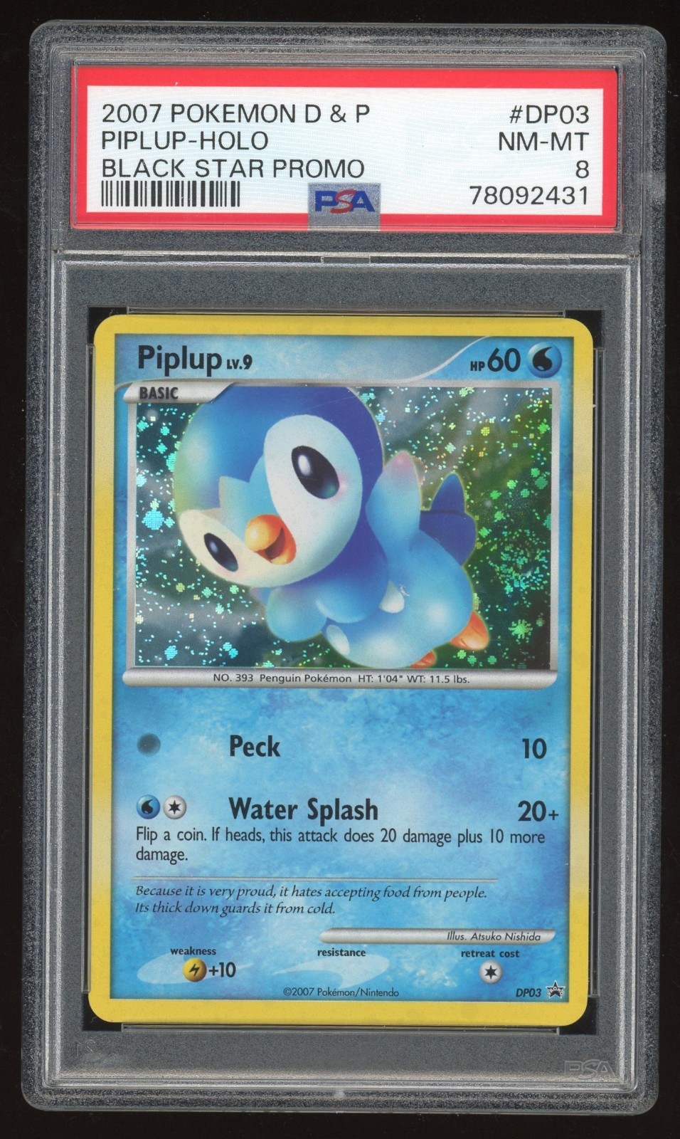 PIPLUP 2007 POKEMON DIAMOND PEARL D&P #DP03 BLACK STAR PROMO HOLO CARD PSA 8