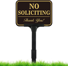 No Soliciting Sign For House With Adjustable Height Stake Set 14x10 Inch/42 Inch