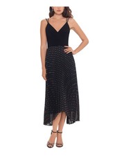 XSCAPE Womens Zippered Chiffon Spaghetti Strap V Neck Midi Evening Hi-Lo Dress