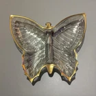 Vintage 1950’s BUTTERFLY divided DISH trinket GOLD candy 8” Jeanette GLASS Retro
