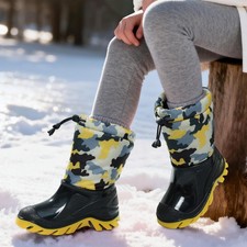 Kids Waterproof Warm Winter Boots Boys Girls Faux Fur Lined Anti-Slip Snow Boots