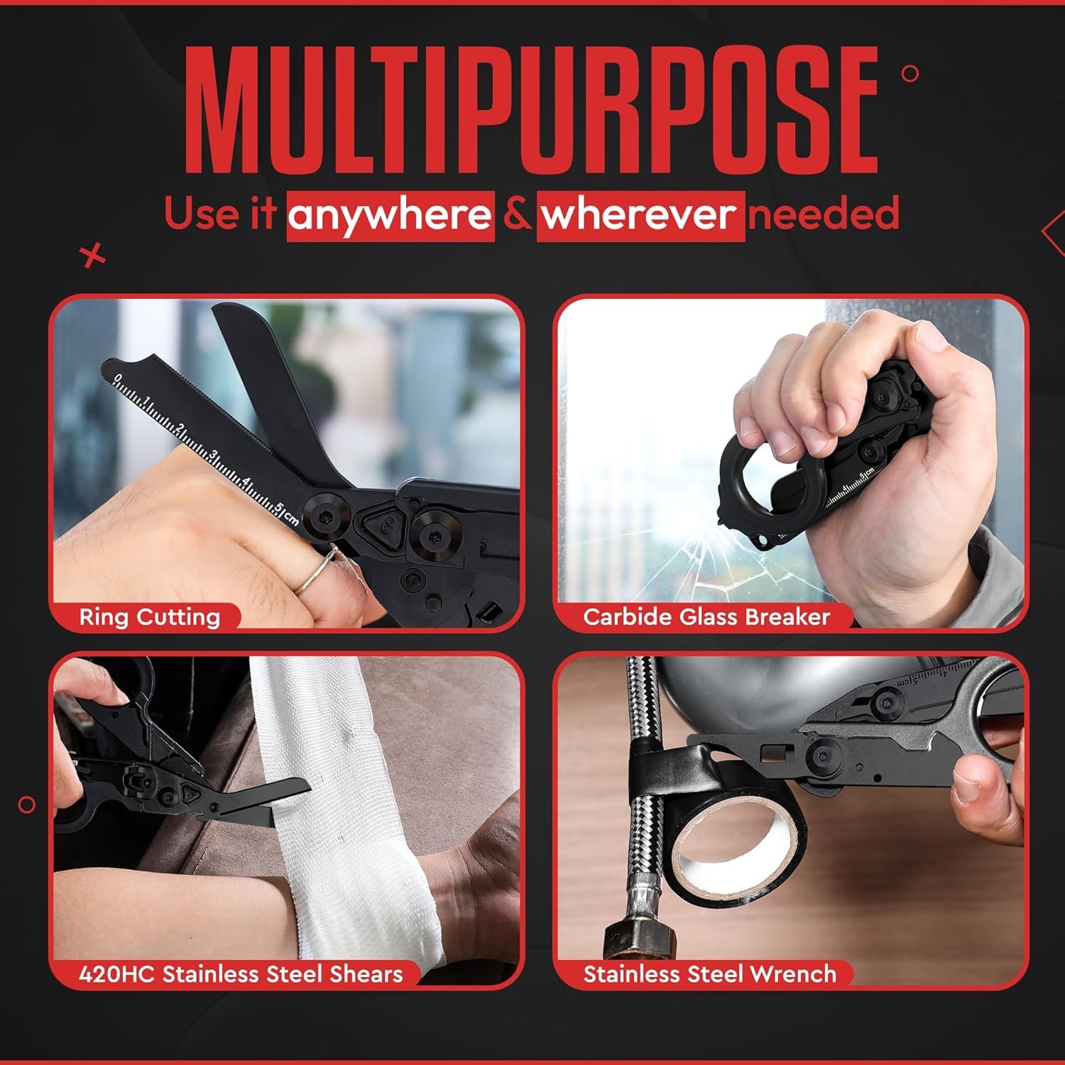 6 in 1 Multipurpose Emergency Trauma Shears Scissors with Holster, Outdoor Campi