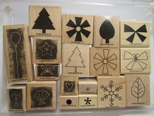 Stampin  Up Wood Rubber Stamp Lot of 18 Holiday Shapes Trees Snowflake