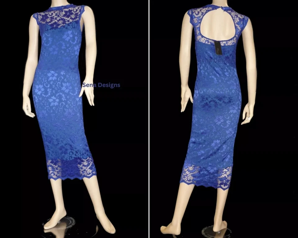Mantel / Hoher Kragen Rückenfrei Jane Norman Midi Länge Spitzenkleid - Bild 1 von 2