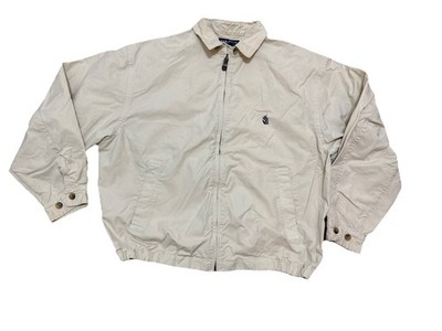 Vintage 90s Nautica Harrington Jacket Beige M Cotton Full Zip MADE IN USA