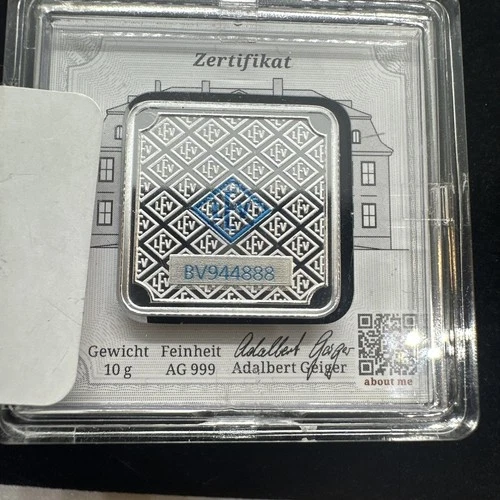 GEIGER BULLION 10 GRAM SILVER BAR . Security Marked