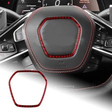 Red Steering Wheel Center Cover REAL Carbon Fiber Sticker For Corvette C8 20-25