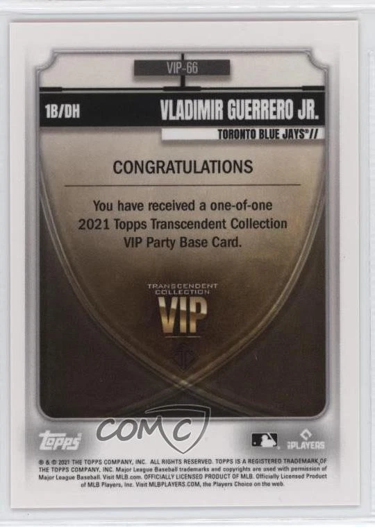 2021 Topps Transcendent Collection VIP Party 1/1 Vladimir Guerrero Jr #VIP-66 - Image 2 of 2