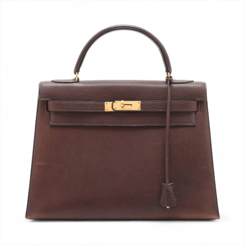 Hermès Kelly 32 Serie Fjord Chocolat Gold Metal Fittings J:1980