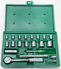 SK 1/4" 3/8" Drive 21 Piece SAE Socket Set USA w/ Case 450437