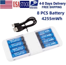 PUJIMAX 4255mWh Rechargeable Lithium AA 8-Pack Batteries with Fast Charger 1.5V